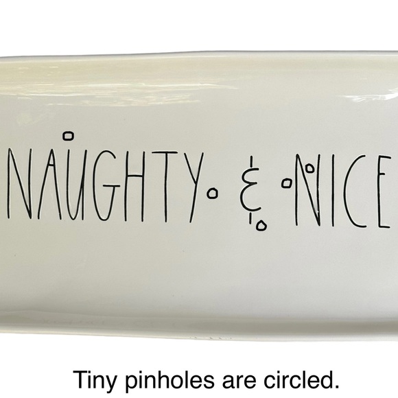 Rae Dunn Christmas Platter NAUGHTY & NICE White Black Long Letters NWT 2017 OG - Picture 4 of 16